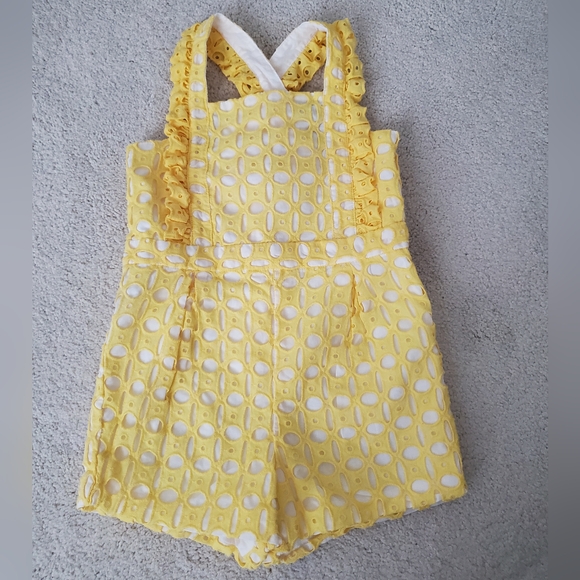Janie and Jack Girls Eyelet Romper in Sunshine Yellow sz3 - Picture 8 of 14